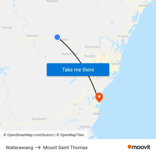 Wallerawang to Mount Saint Thomas map