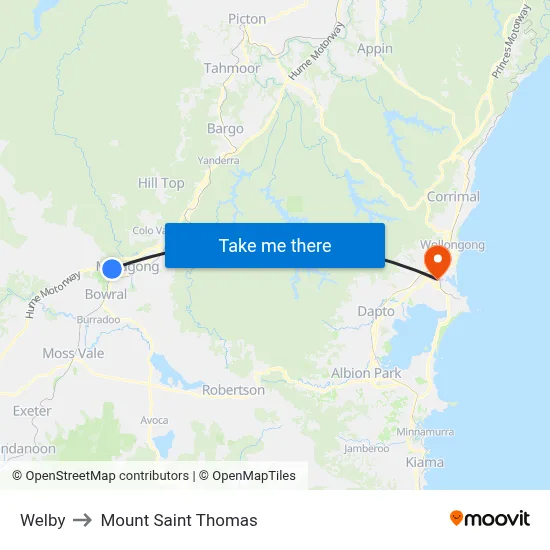 Welby to Mount Saint Thomas map