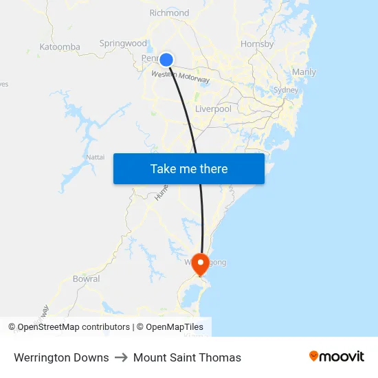 Werrington Downs to Mount Saint Thomas map