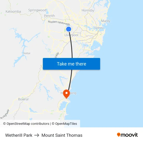 Wetherill Park to Mount Saint Thomas map