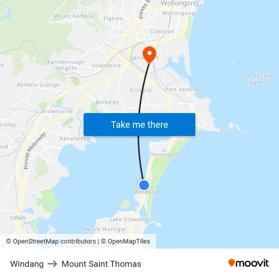 Windang to Mount Saint Thomas map
