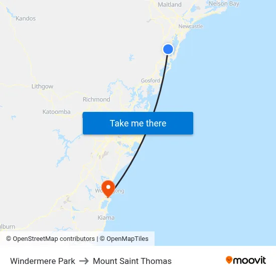 Windermere Park to Mount Saint Thomas map