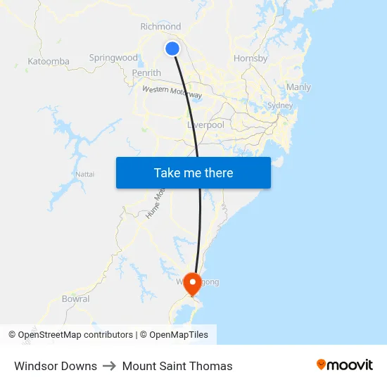 Windsor Downs to Mount Saint Thomas map