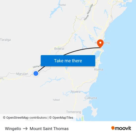 Wingello to Mount Saint Thomas map