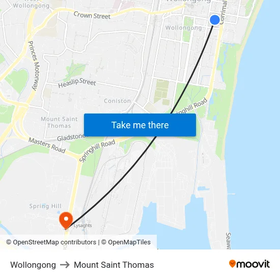 Wollongong to Mount Saint Thomas map