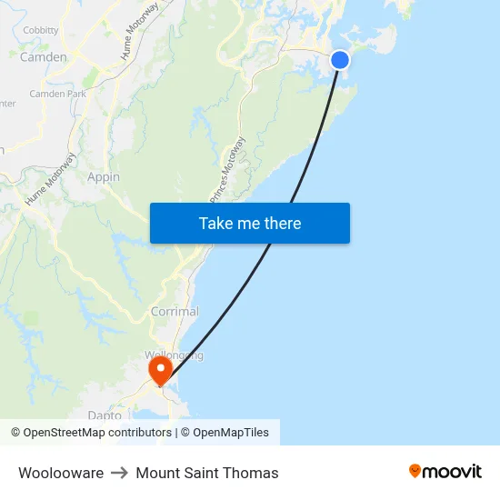 Woolooware to Mount Saint Thomas map