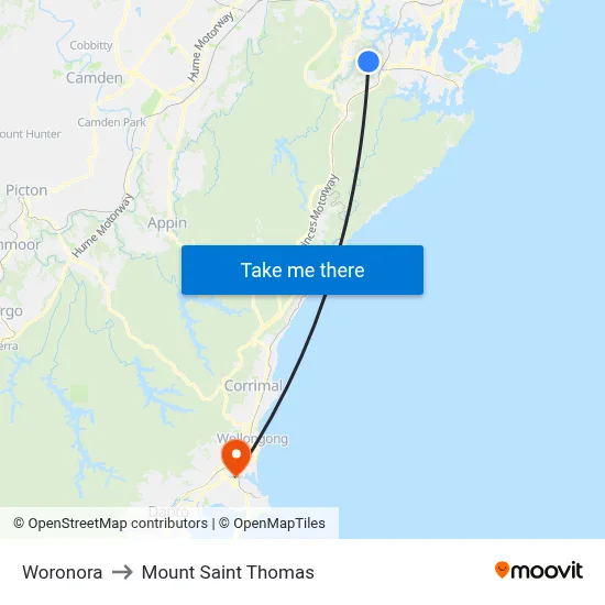 Woronora to Mount Saint Thomas map