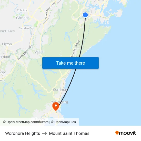 Woronora Heights to Mount Saint Thomas map