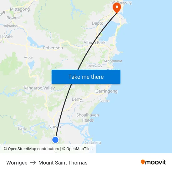 Worrigee to Mount Saint Thomas map