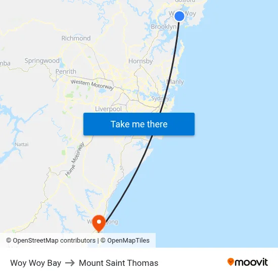 Woy Woy Bay to Mount Saint Thomas map
