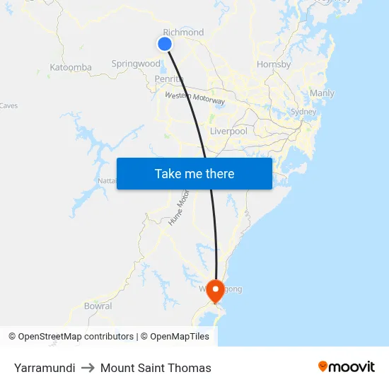 Yarramundi to Mount Saint Thomas map