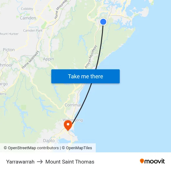 Yarrawarrah to Mount Saint Thomas map