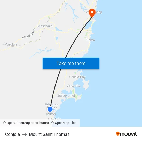 Conjola to Mount Saint Thomas map