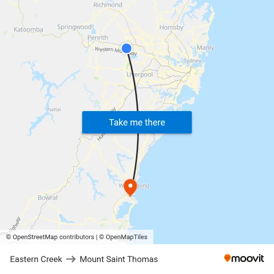 Eastern Creek to Mount Saint Thomas map