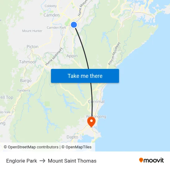 Englorie Park to Mount Saint Thomas map