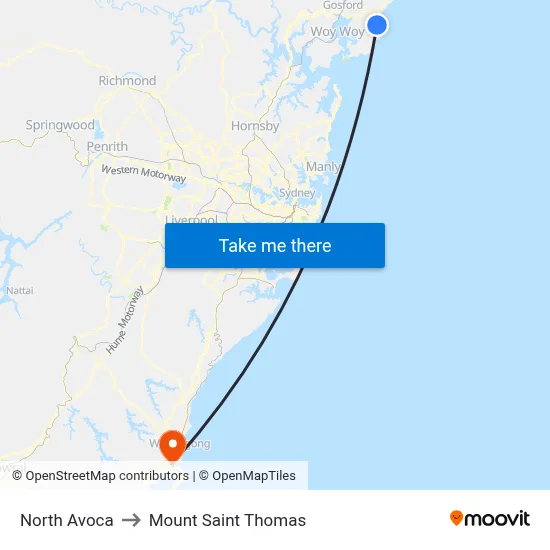 North Avoca to Mount Saint Thomas map