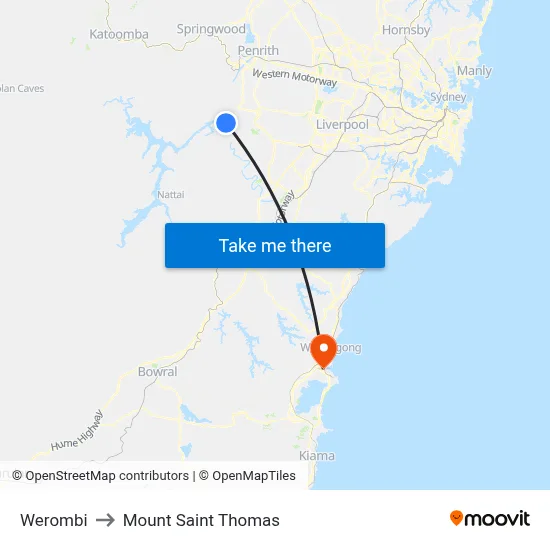 Werombi to Mount Saint Thomas map