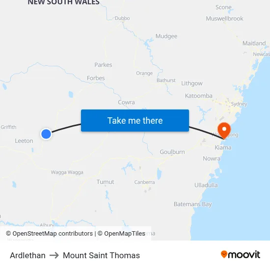 Ardlethan to Mount Saint Thomas map