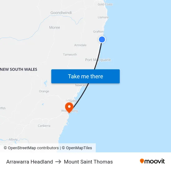 Arrawarra Headland to Mount Saint Thomas map