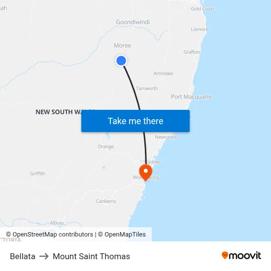 Bellata to Mount Saint Thomas map