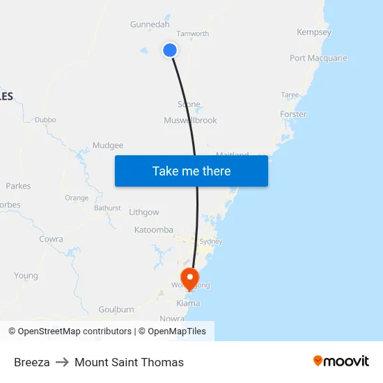 Breeza to Mount Saint Thomas map