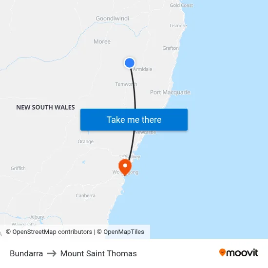 Bundarra to Mount Saint Thomas map