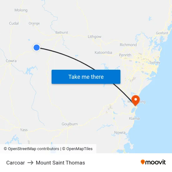 Carcoar to Mount Saint Thomas map