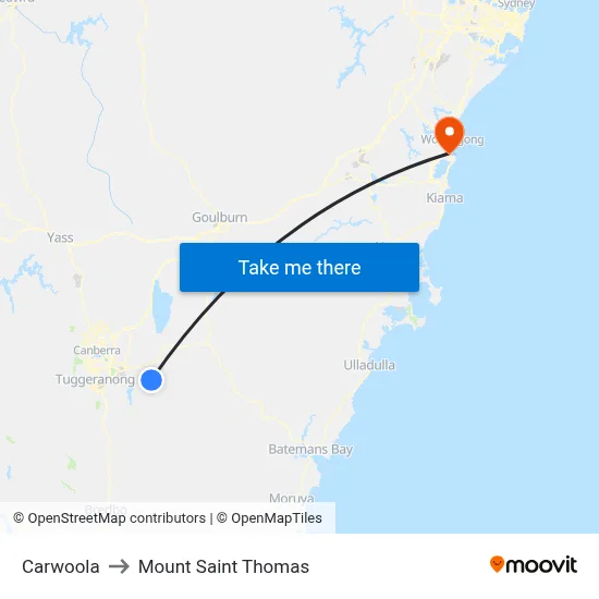 Carwoola to Mount Saint Thomas map