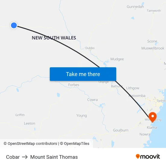 Cobar to Mount Saint Thomas map