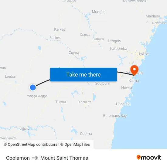 Coolamon to Mount Saint Thomas map