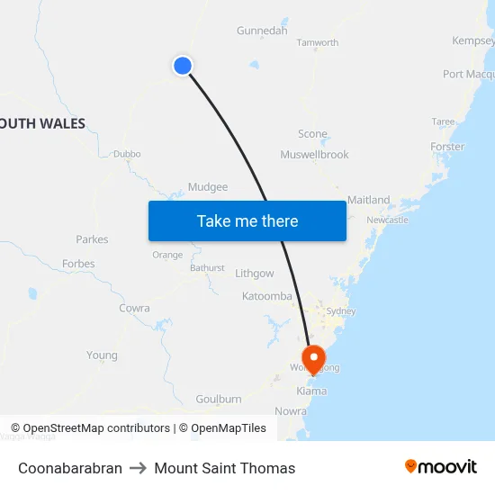 Coonabarabran to Mount Saint Thomas map