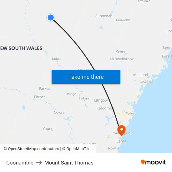 Coonamble to Mount Saint Thomas map