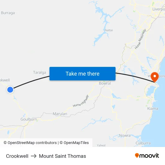Crookwell to Mount Saint Thomas map