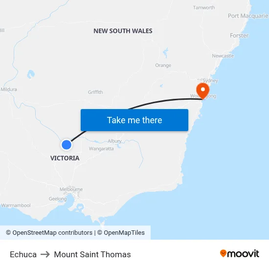 Echuca to Mount Saint Thomas map