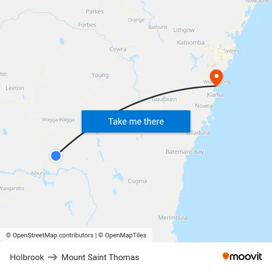 Holbrook to Mount Saint Thomas map