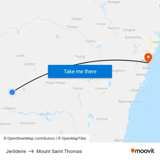 Jerilderie to Mount Saint Thomas map