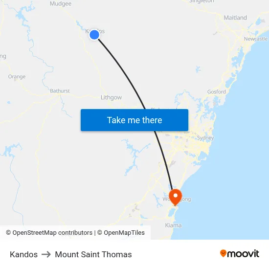 Kandos to Mount Saint Thomas map