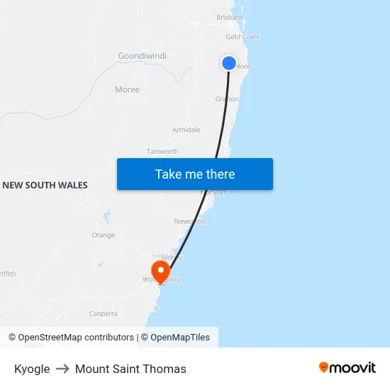 Kyogle to Mount Saint Thomas map