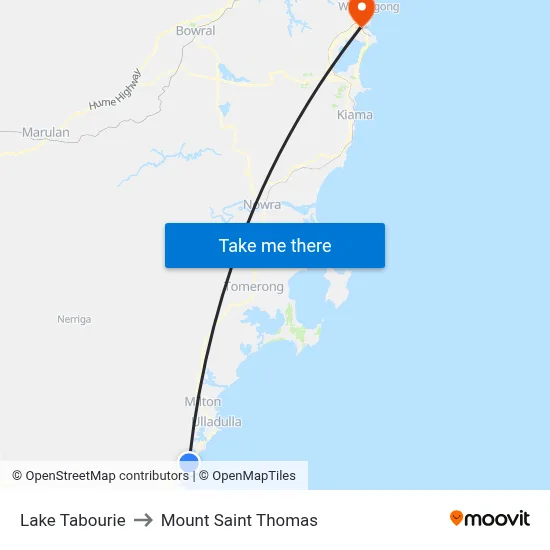 Lake Tabourie to Mount Saint Thomas map