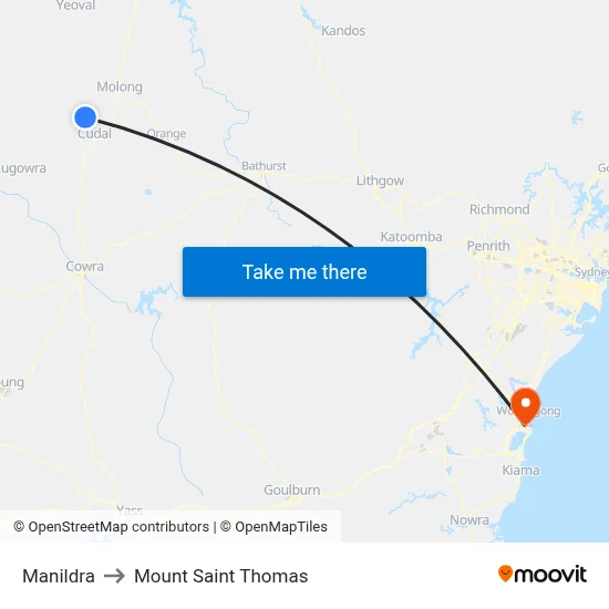 Manildra to Mount Saint Thomas map