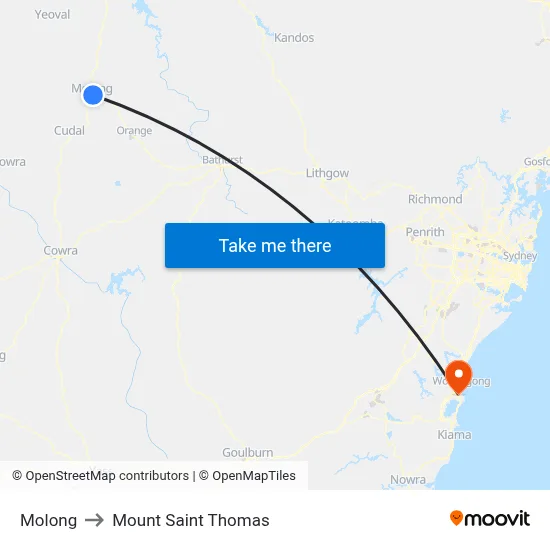 Molong to Mount Saint Thomas map