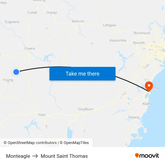 Monteagle to Mount Saint Thomas map