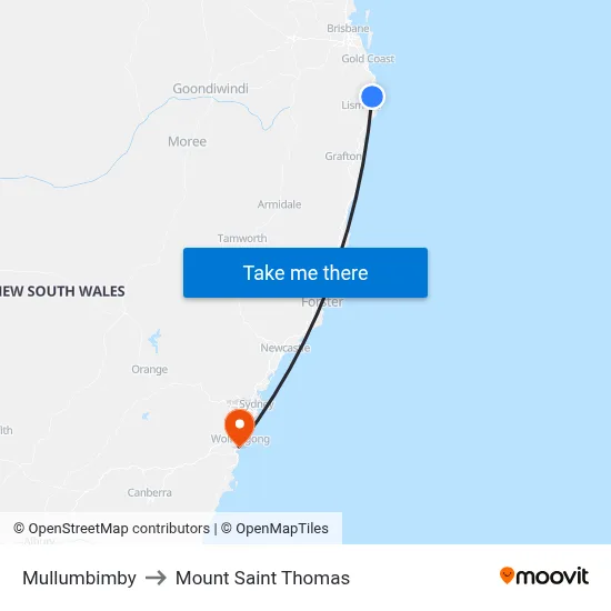 Mullumbimby to Mount Saint Thomas map