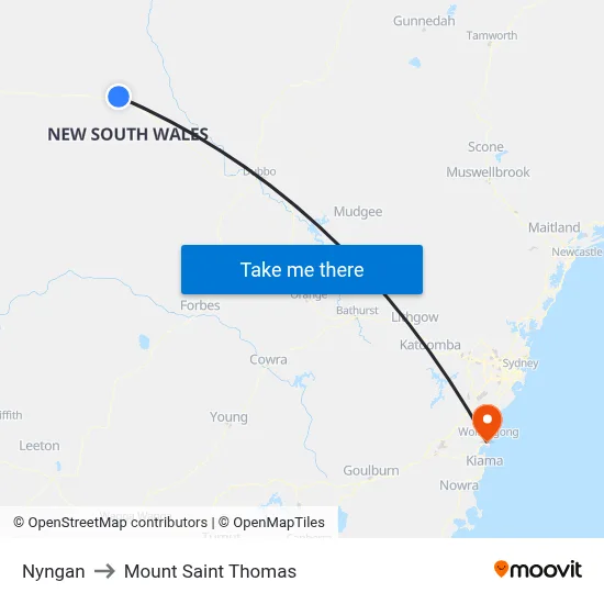 Nyngan to Mount Saint Thomas map