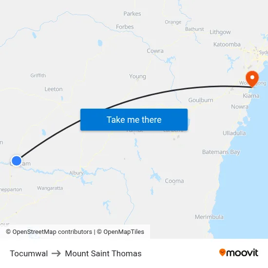 Tocumwal to Mount Saint Thomas map