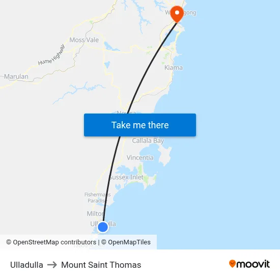 Ulladulla to Mount Saint Thomas map