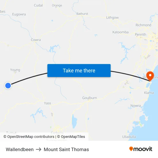 Wallendbeen to Mount Saint Thomas map