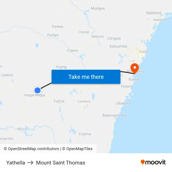 Yathella to Mount Saint Thomas map