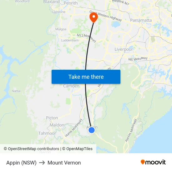 Appin (NSW) to Mount Vernon map