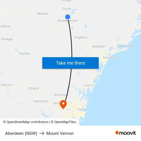 Aberdeen (NSW) to Mount Vernon map